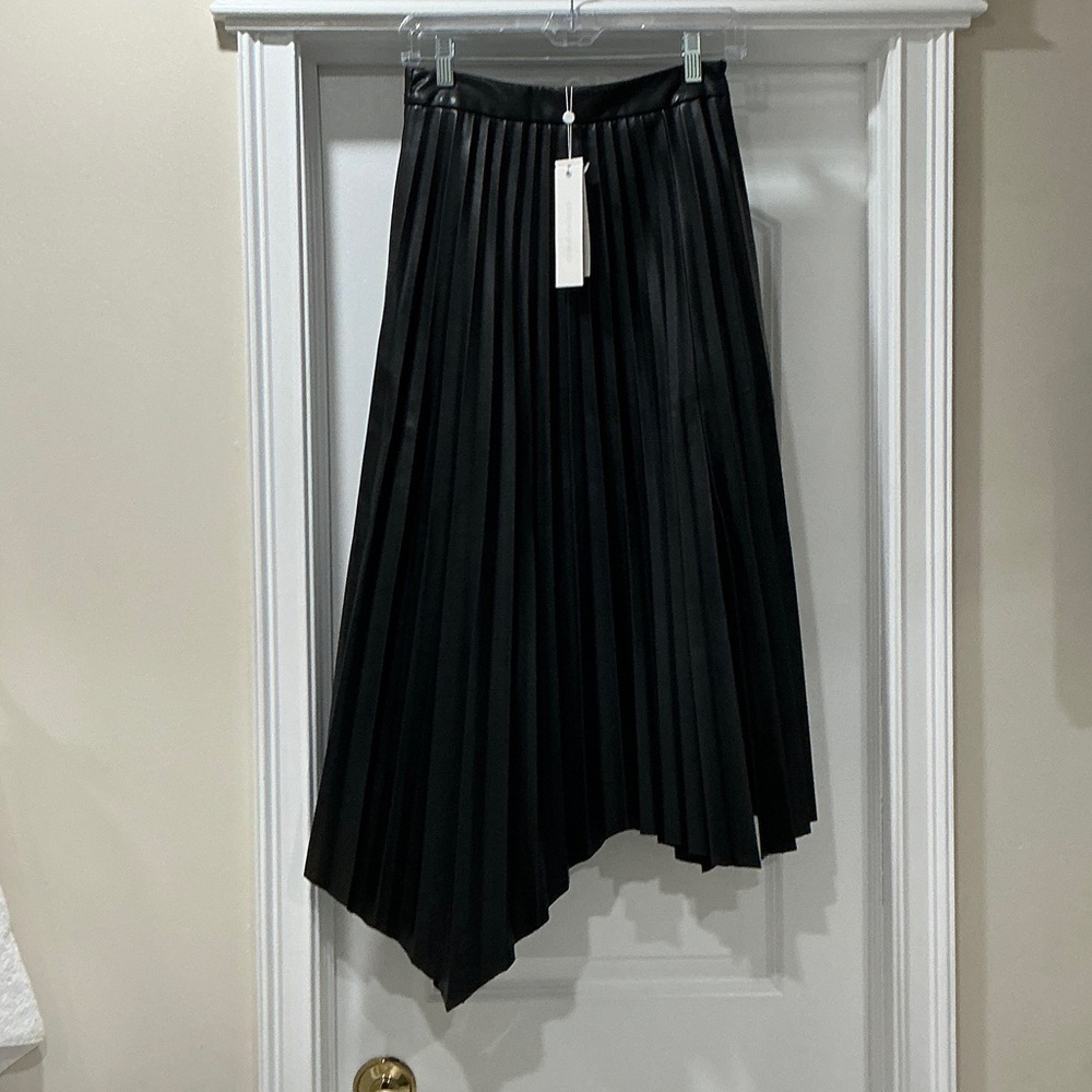 JONATHAN SIMKHAI Black Vegan Leather Jayla Pleated Asymetrical Skirt